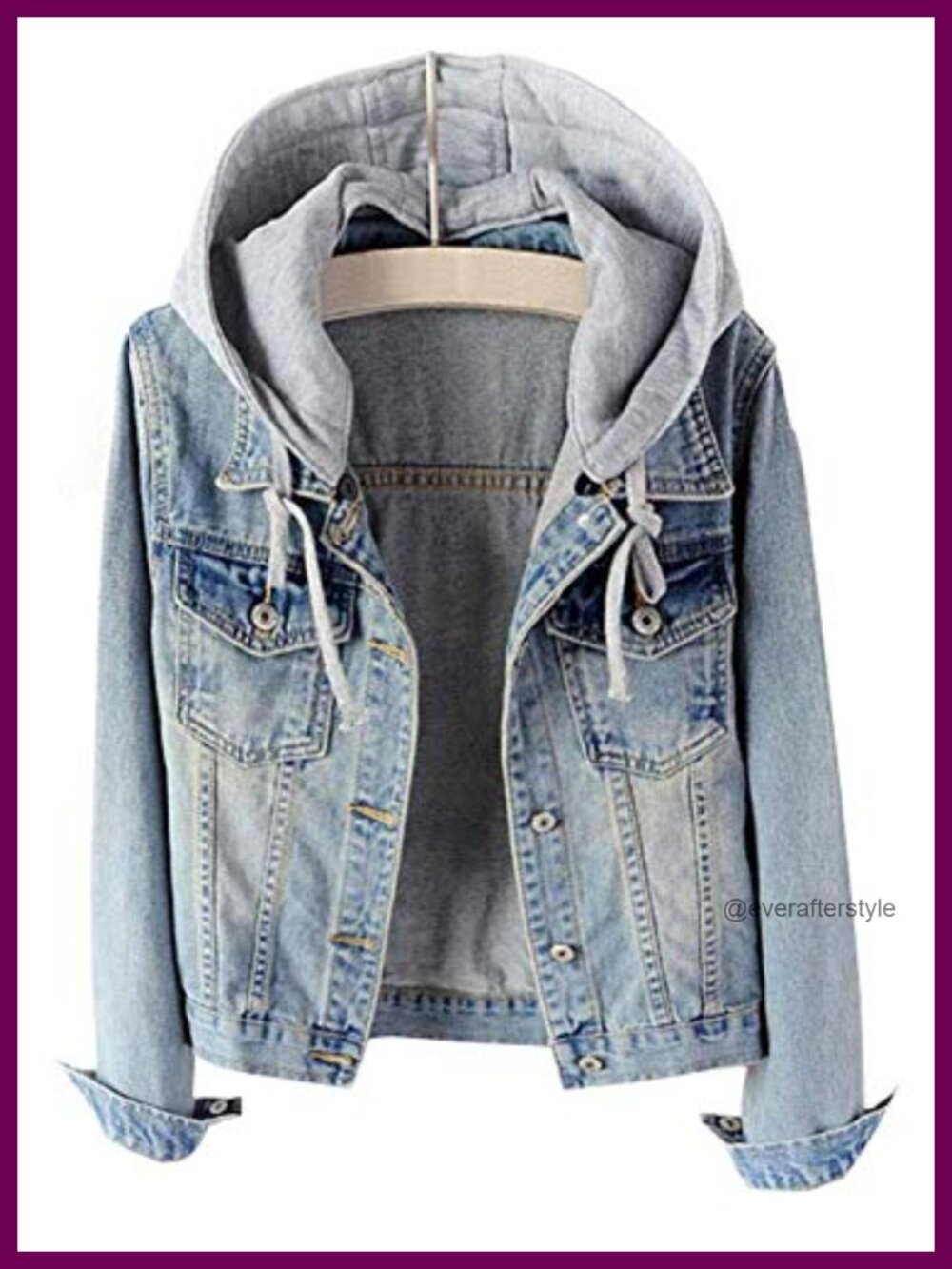 Womens Detachable Hoodie Denim Jacket Cotton Polyester Blend Button Front